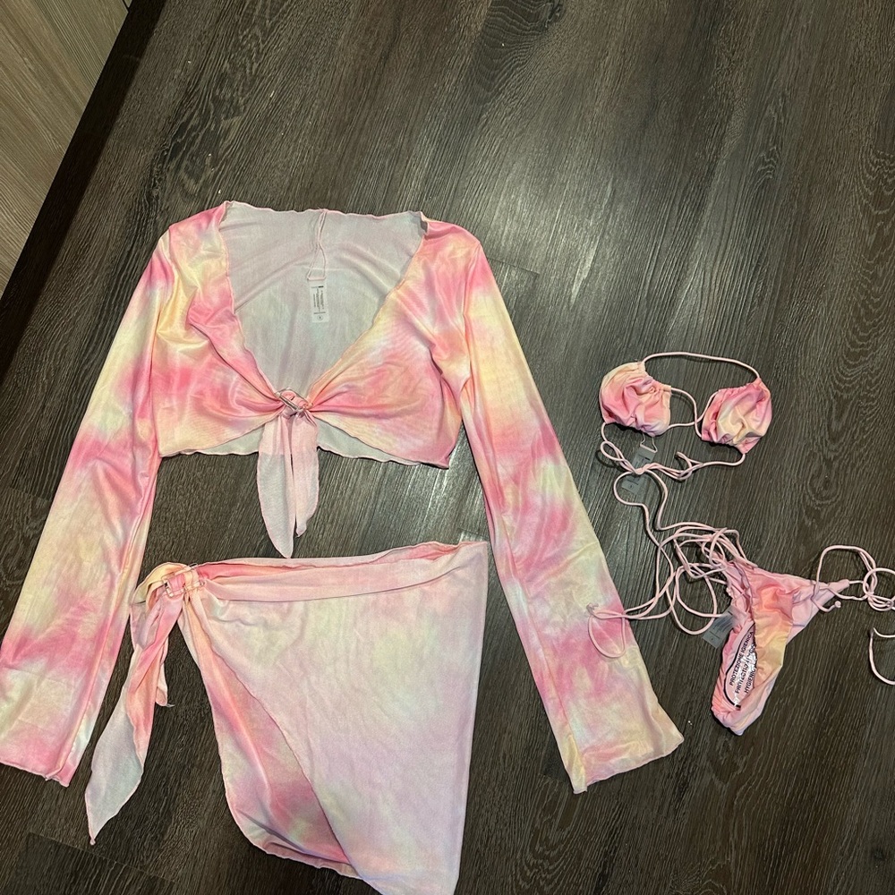 Fashion Nova Pink Tie-Dye Bikini Set
